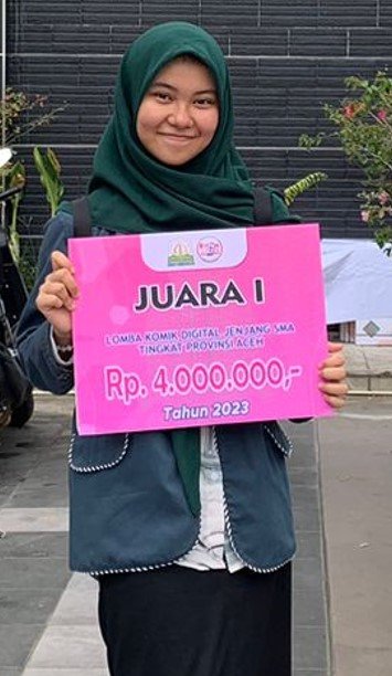 Zia Alicia, Siswa SMAN 1 Lhokseumawe Wakili Aceh Ke Nasional pada Event FLS2N Bidang Lomba Komik Digital Tahun 2023